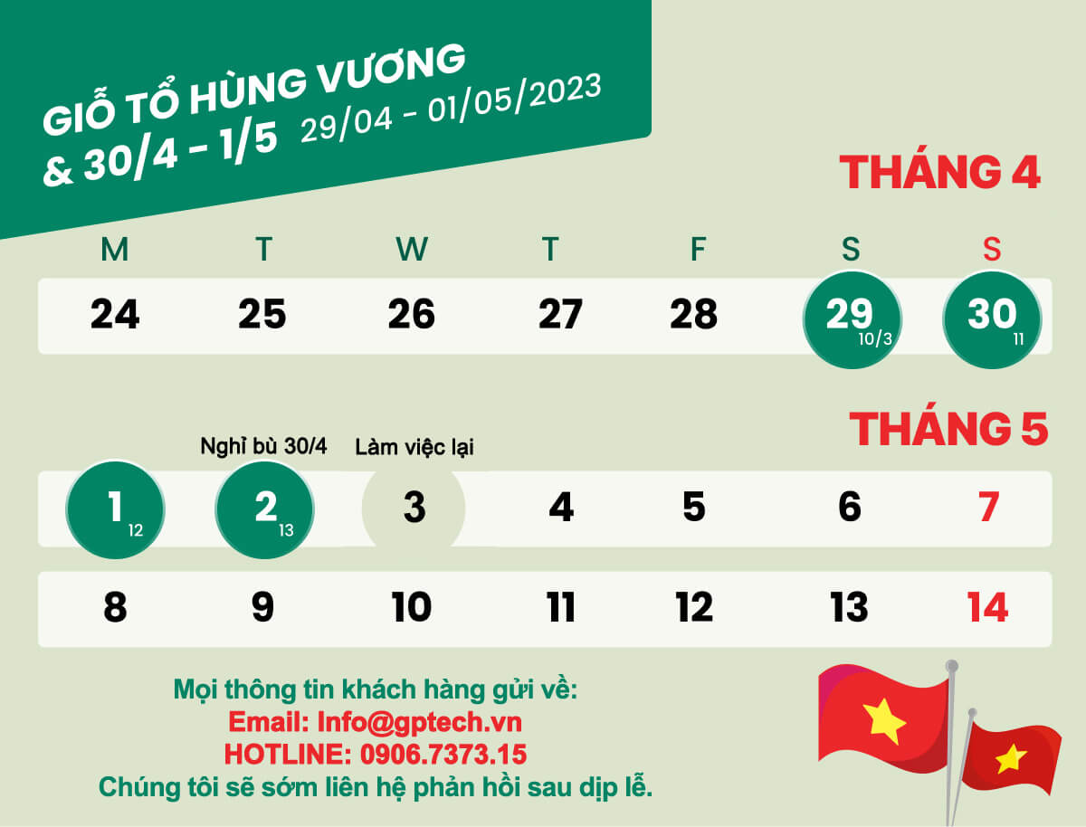 [THÔNG BÁO] LỊCH NGHỈ LỄ 30/4 - 1/5 & GIỖ TỔ 2023