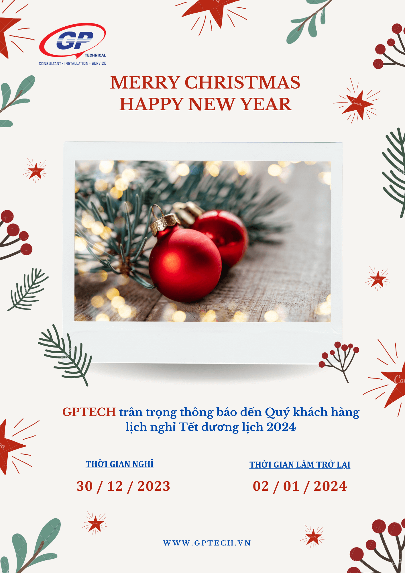 thông báo nghỉ Tết dương lịch 2024